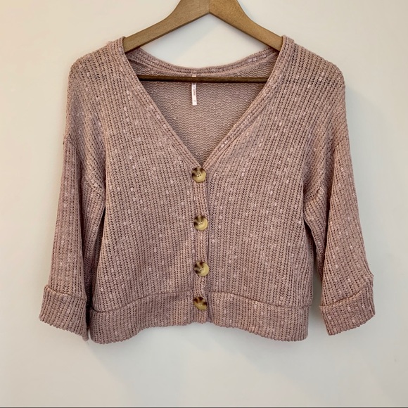 🆕 NWOT Blush Open Knit Crop Cardigan - Picture 3 of 7